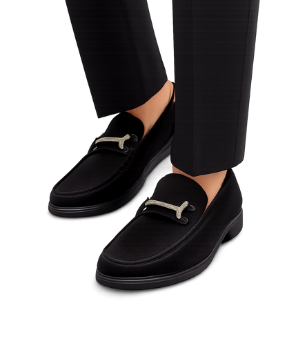Ferragamo black suede slip-on loafers