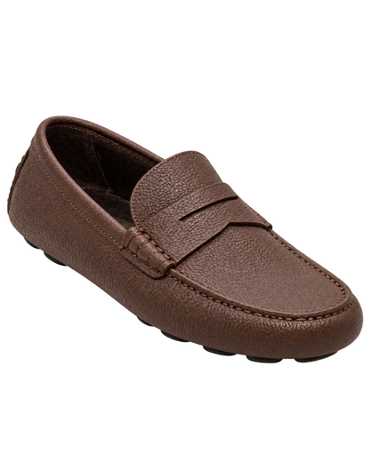 Ferragamo brown pebbled leather penny loafers