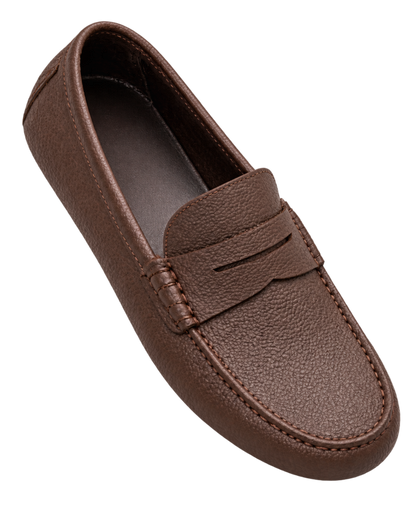 Ferragamo brown pebbled leather penny loafers