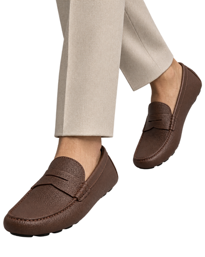 Ferragamo brown pebbled leather penny loafers