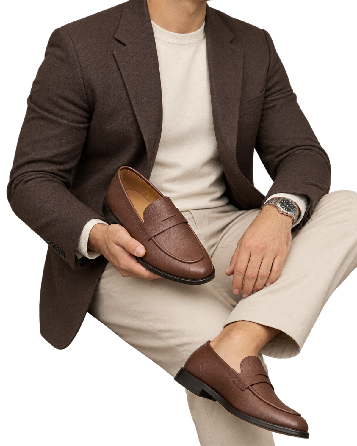 Ferragamo brown textured leather penny loafers