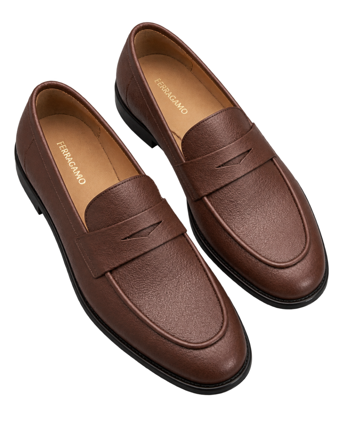 Ferragamo brown textured leather penny loafers
