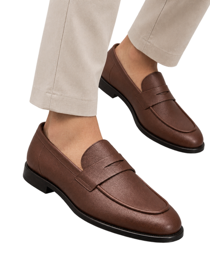 Ferragamo brown textured leather penny loafers