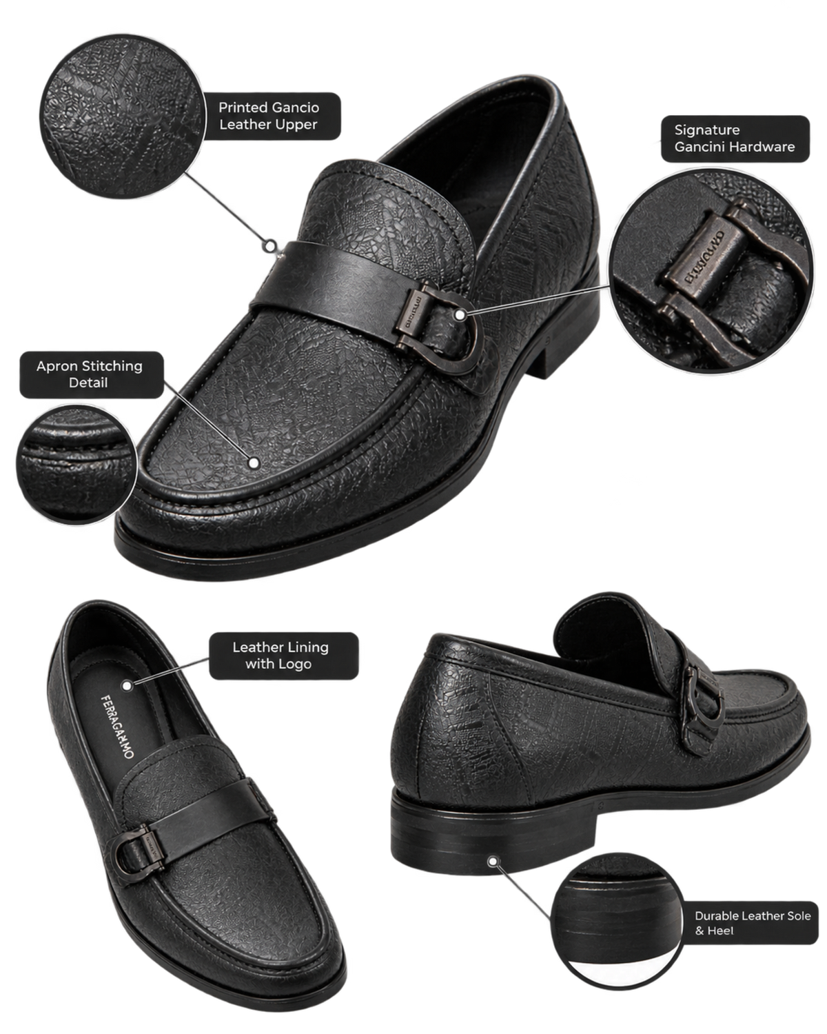 Ferragamo Caspian Printed Gancio Leather Loafers