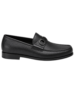 Ferragamo Crown Textured Leather Gancini Moccasin Loafers