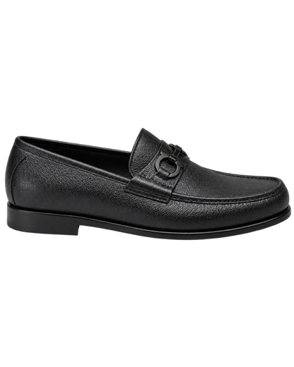 Ferragamo Crown Textured Leather Gancini Moccasin Loafers
