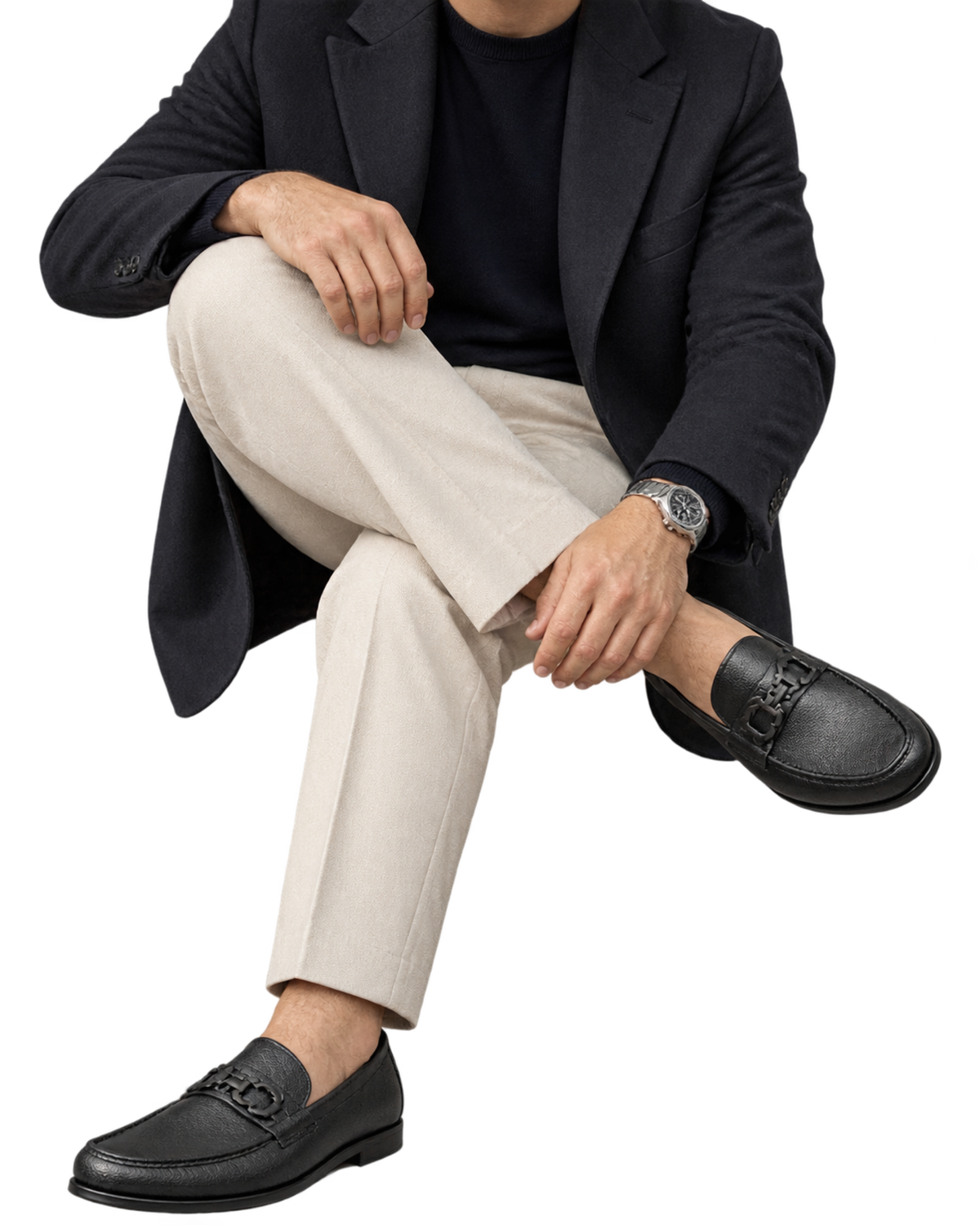 Ferragamo Crown Textured Leather Gancini Moccasin Loafers