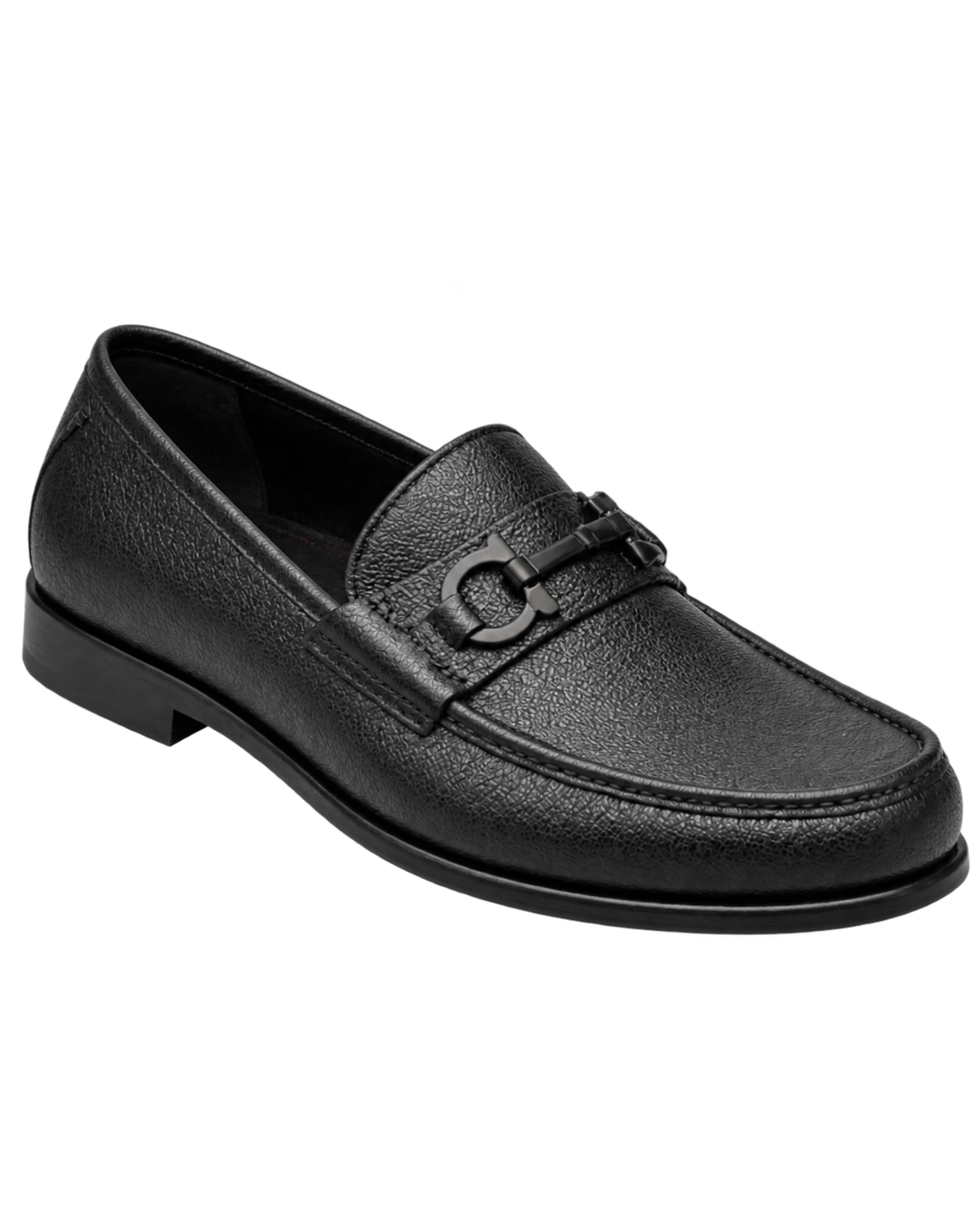Ferragamo Crown Textured Leather Gancini Moccasin Loafers