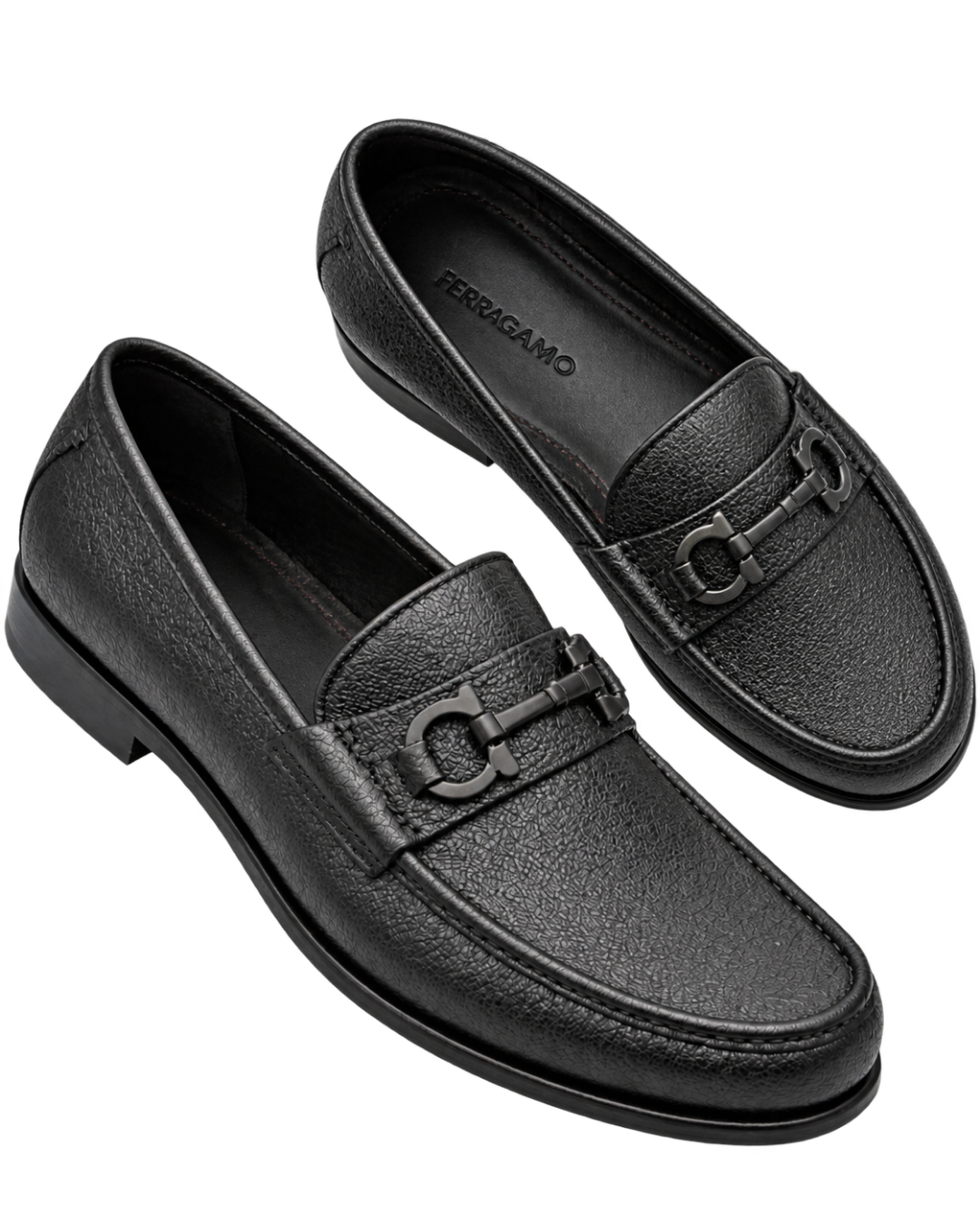 Ferragamo Crown Textured Leather Gancini Moccasin Loafers