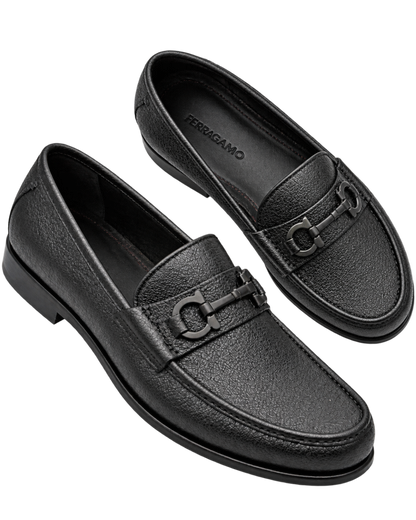 Ferragamo Crown Textured Leather Gancini Moccasin Loafers