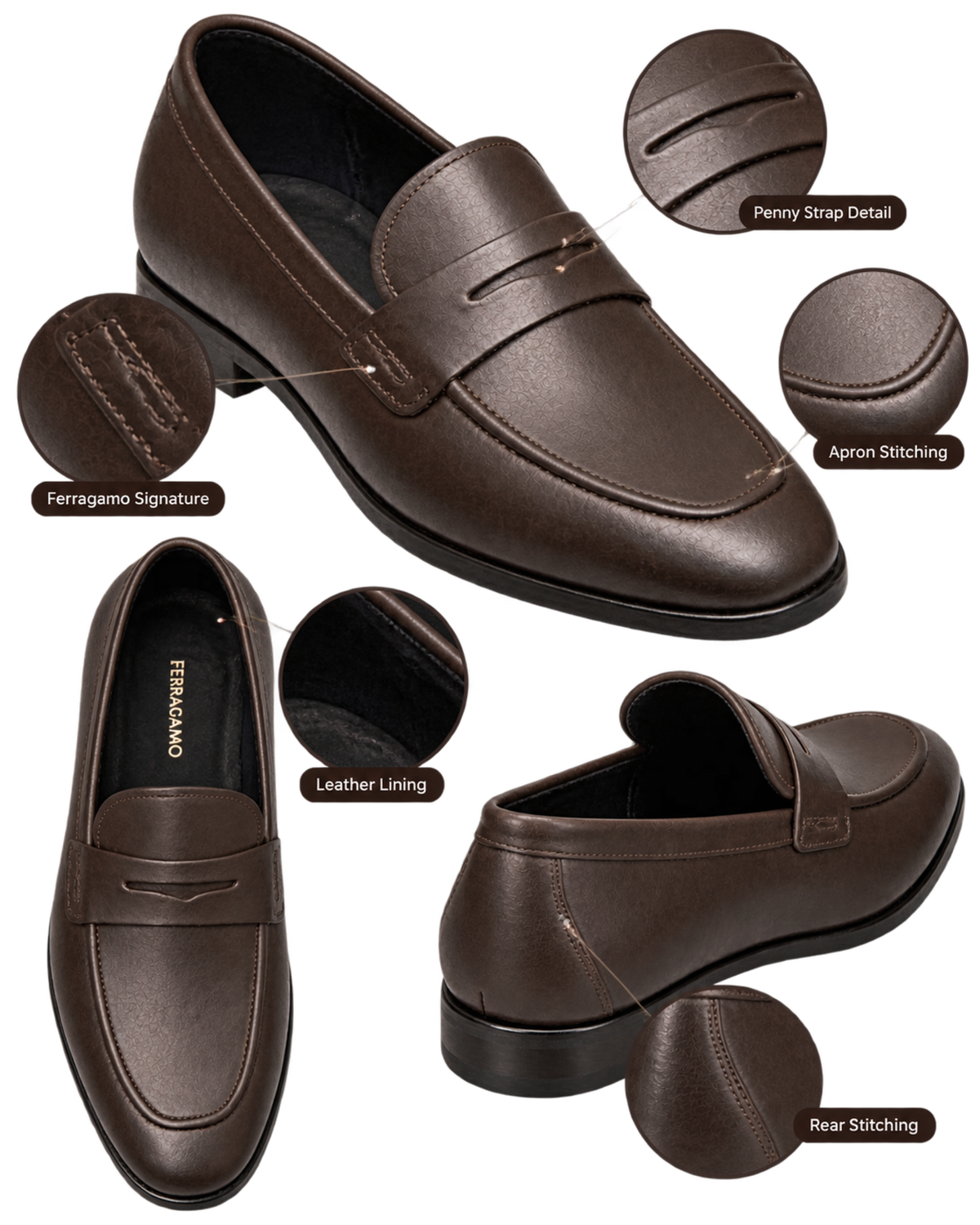 Ferragamo espresso leather penny loafers
