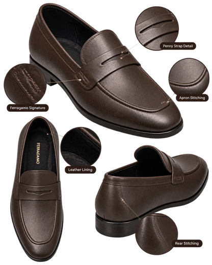 Ferragamo espresso leather penny loafers