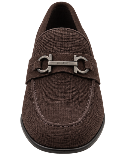 Ferragamo Foster Textured Suede Gancini Bit Loafers