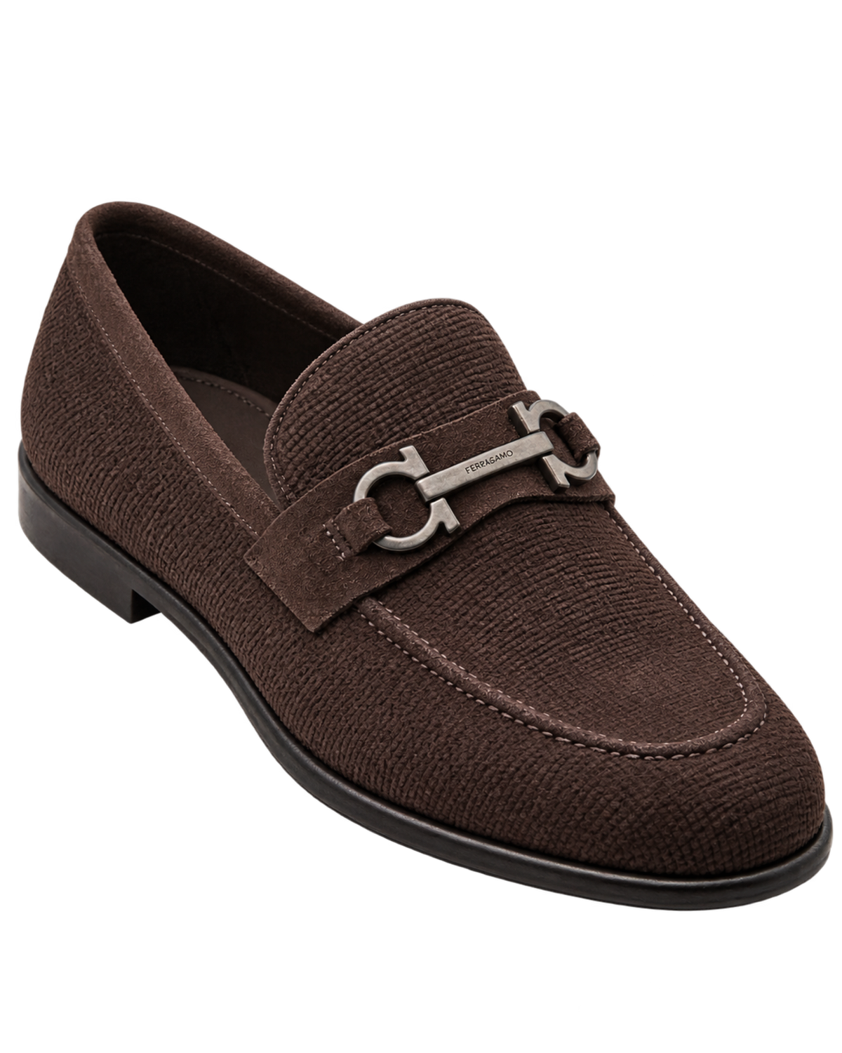 Ferragamo Foster Textured Suede Gancini Bit Loafers