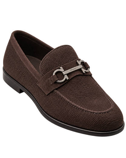 Ferragamo Foster Textured Suede Gancini Bit Loafers