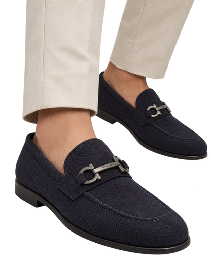 Ferragamo Foster Textured Suede Gancini Bit Loafers