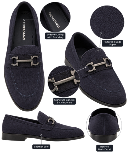 Ferragamo Foster Textured Suede Gancini Bit Loafers