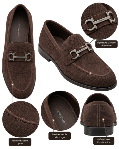 Ferragamo Foster Textured Suede Gancini Bit Loafers