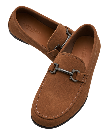 Ferragamo Gancini Brown Suede Loafer