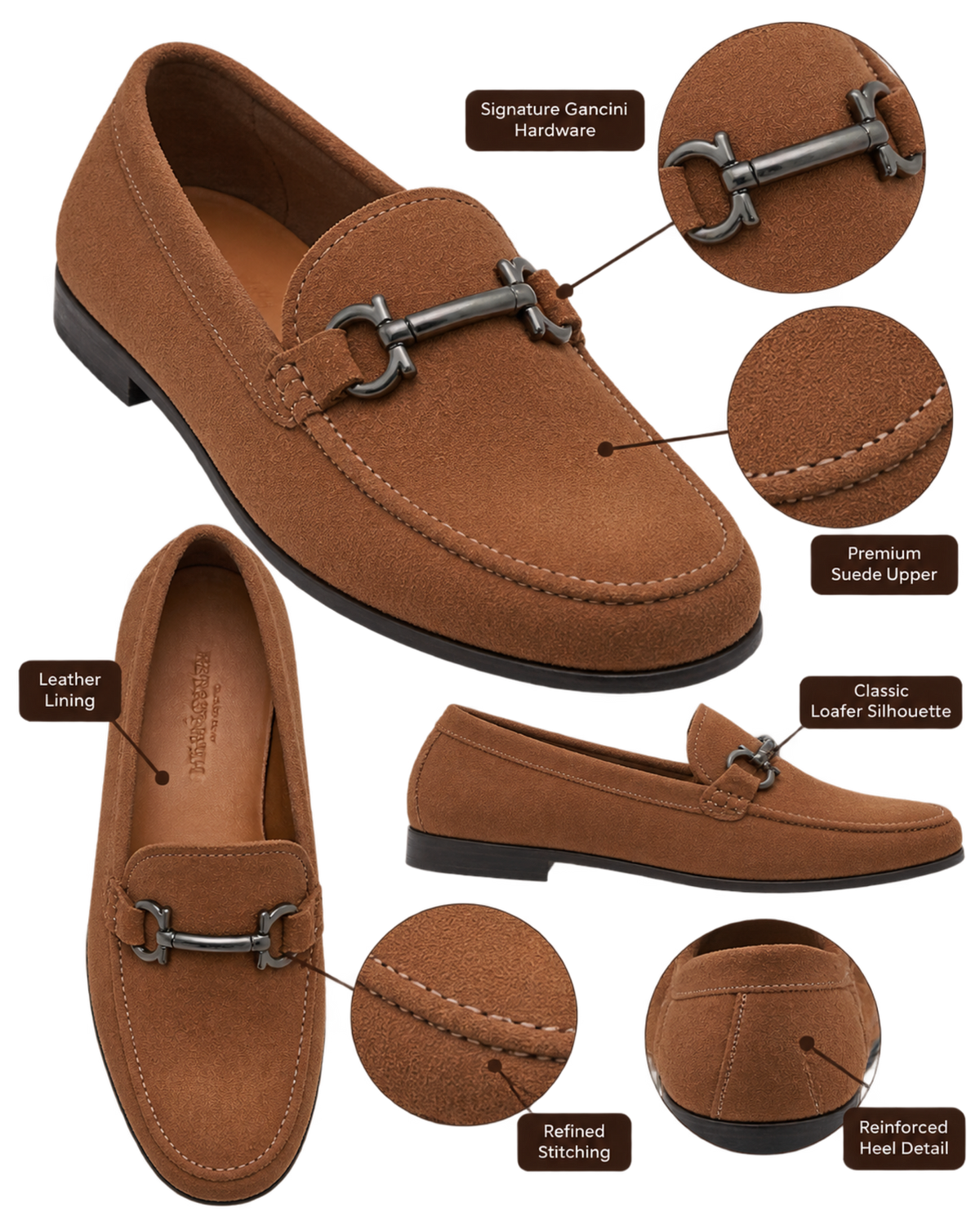 Ferragamo Gancini Brown Suede Loafer