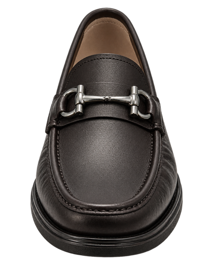 Ferragamo Gancini dark brown leather loafer featuring a signature