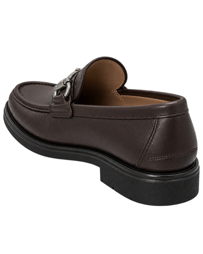 Ferragamo Gancini dark brown leather loafer featuring a signature