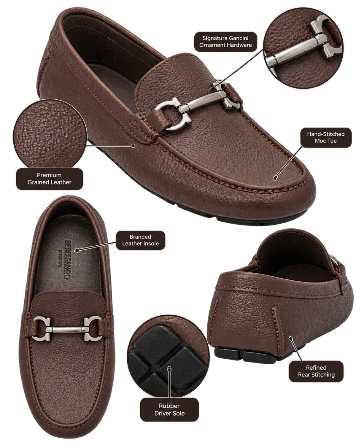 Ferragamo Gancini Ornament Driver Moccasins