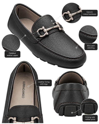 Ferragamo Gancini pebbled-leather driving loafers