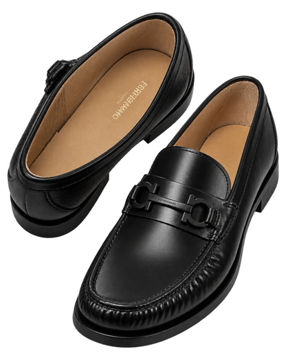 Ferragamo Gancini Plaque Leather Loafers