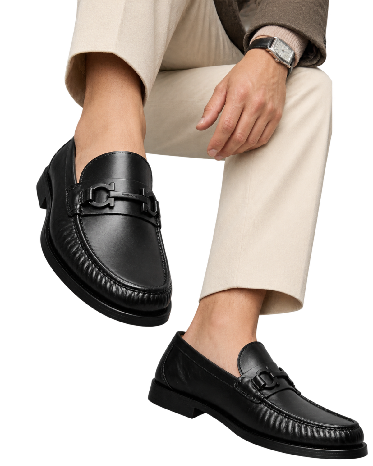 Ferragamo Gancini Plaque Leather Loafers