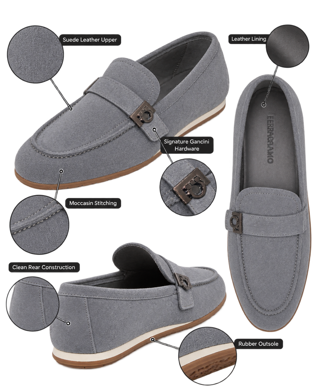 Ferragamo Grey Suede loafers