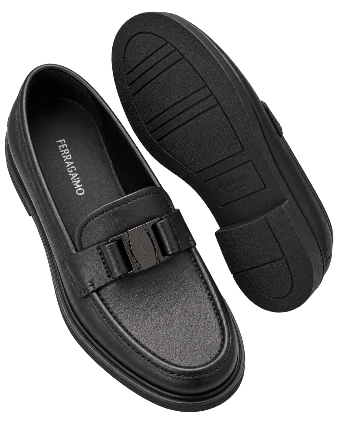 FERRAGAMO Grimes Pebble Calf Leather Loafers