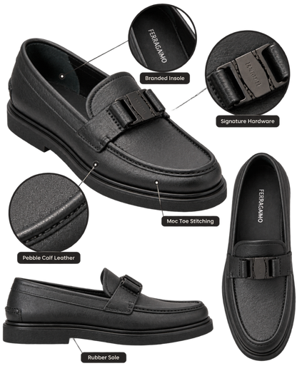 FERRAGAMO Grimes Pebble Calf Leather Loafers