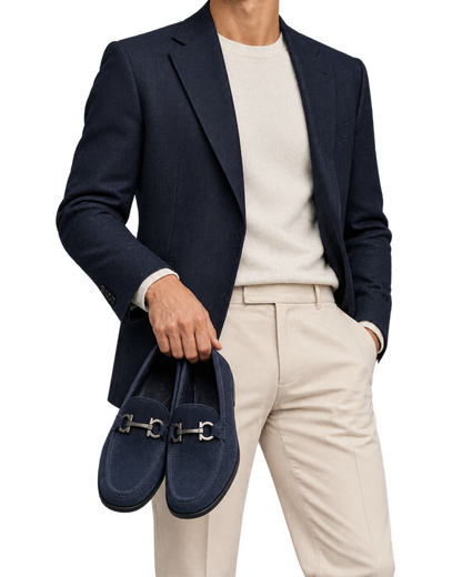 Ferragamo navy blue suede loafers