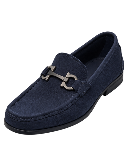 Ferragamo navy blue suede loafers