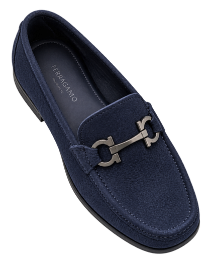 Ferragamo navy blue suede loafers