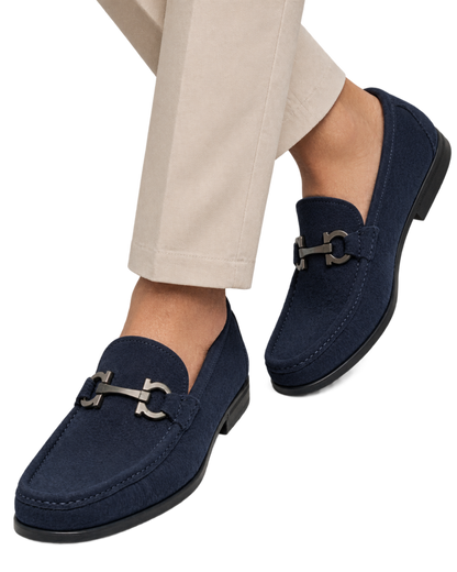 Ferragamo navy blue suede loafers