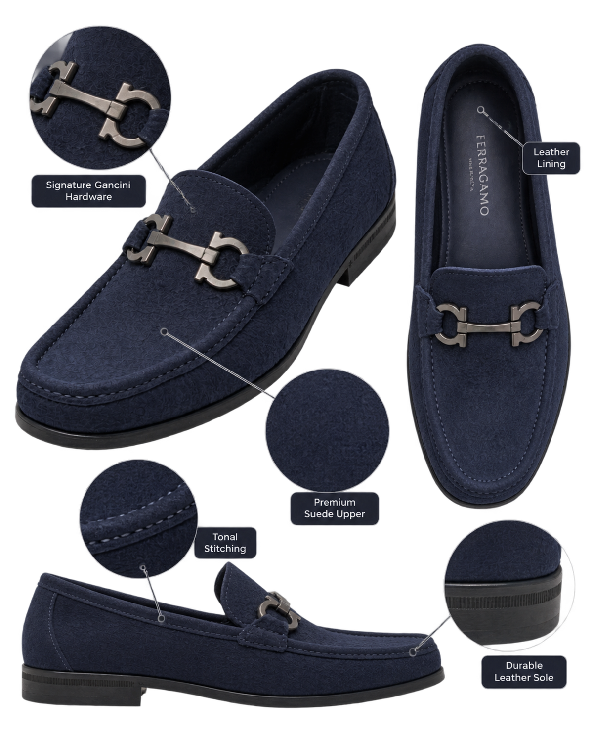Ferragamo navy blue suede loafers