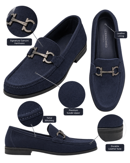 Ferragamo navy blue suede loafers