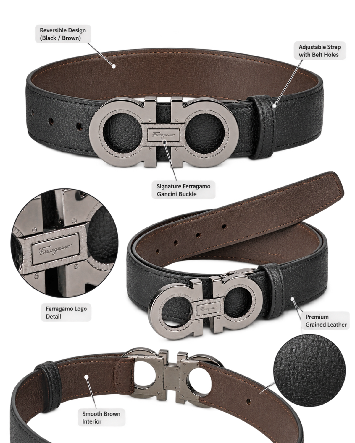 Ferragamo Reversible and Adjustable Gancini Belt