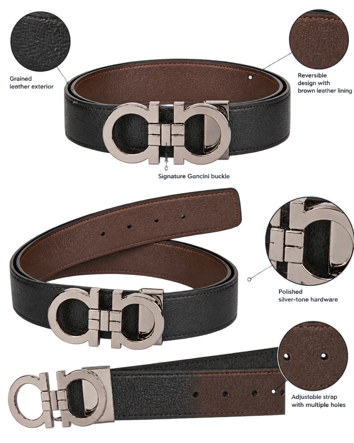 Ferragamo Reversible and Adjustable Gancini Belt