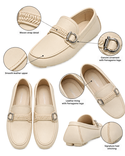 Ferragamo Woven-Strap Gancini-Ornament Loafers
