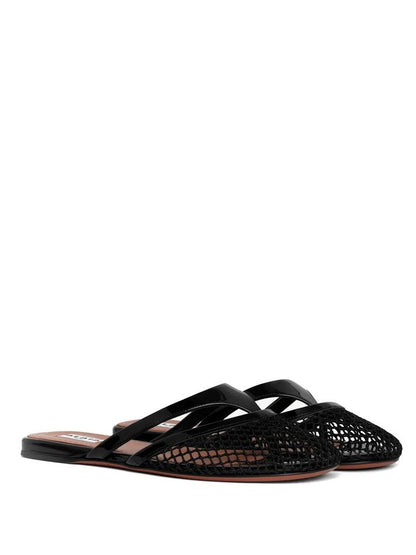 Women’s FISHNET AND LEATHER INFRADITO FLAT MULES