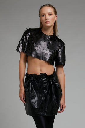 METALLIC FRINGED SEQUIN CROP TOP