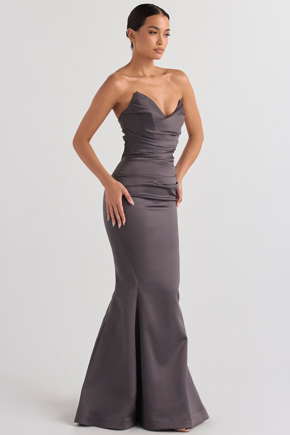 Fleur shadow satin strapless gown