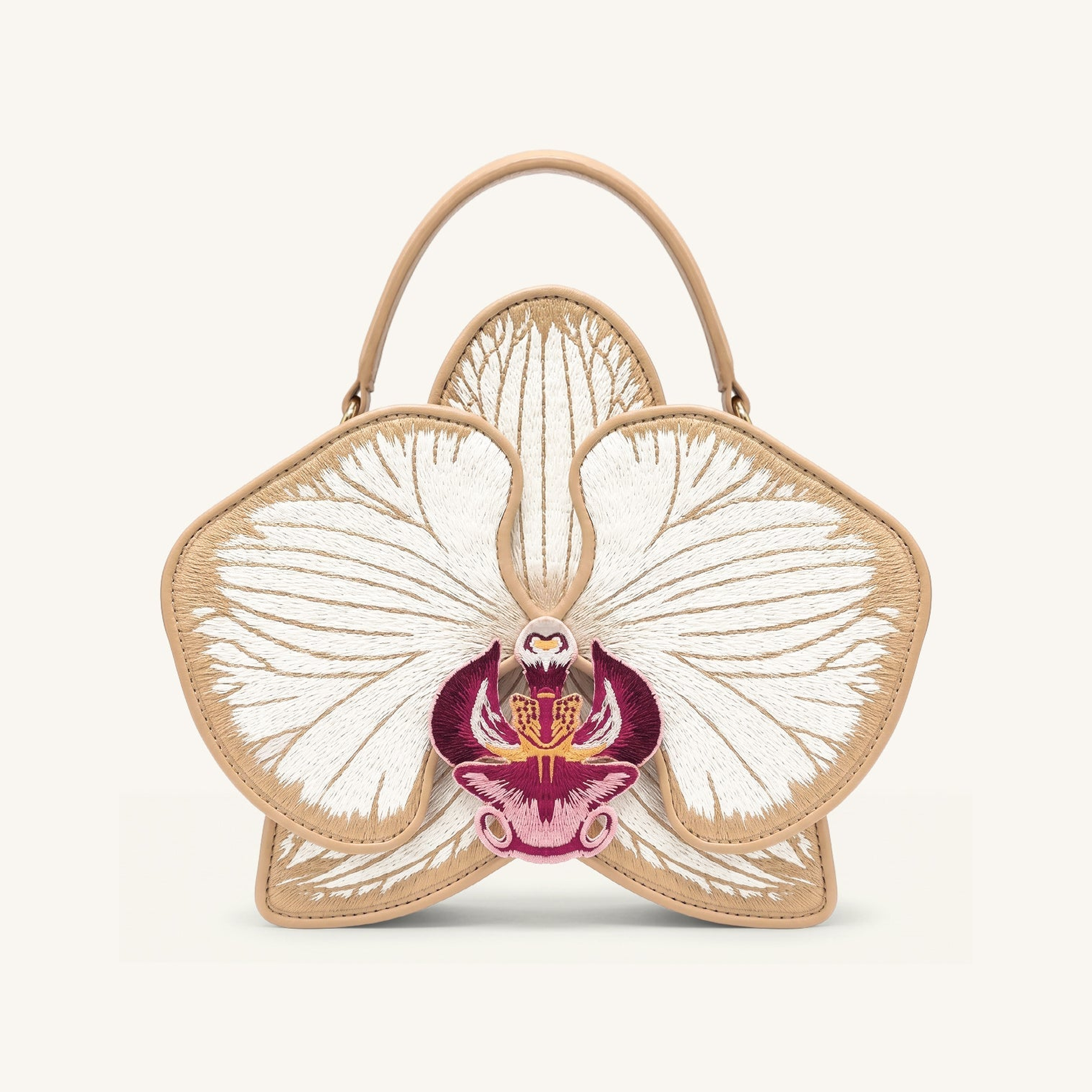 Flora Orchid Shaped Top Handle Bag - Champagne