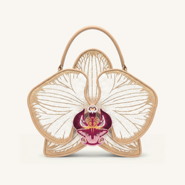Flora Orchid Shaped Top Handle Bag - Champagne