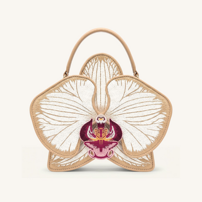 Flora Orchid Shaped Top Handle Bag - Champagne