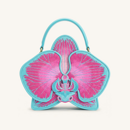 Flora Orchid Shaped Top Handle Bag - Pink Blue