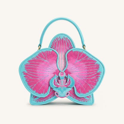 Flora Orchid Shaped Top Handle Bag - Pink Blue